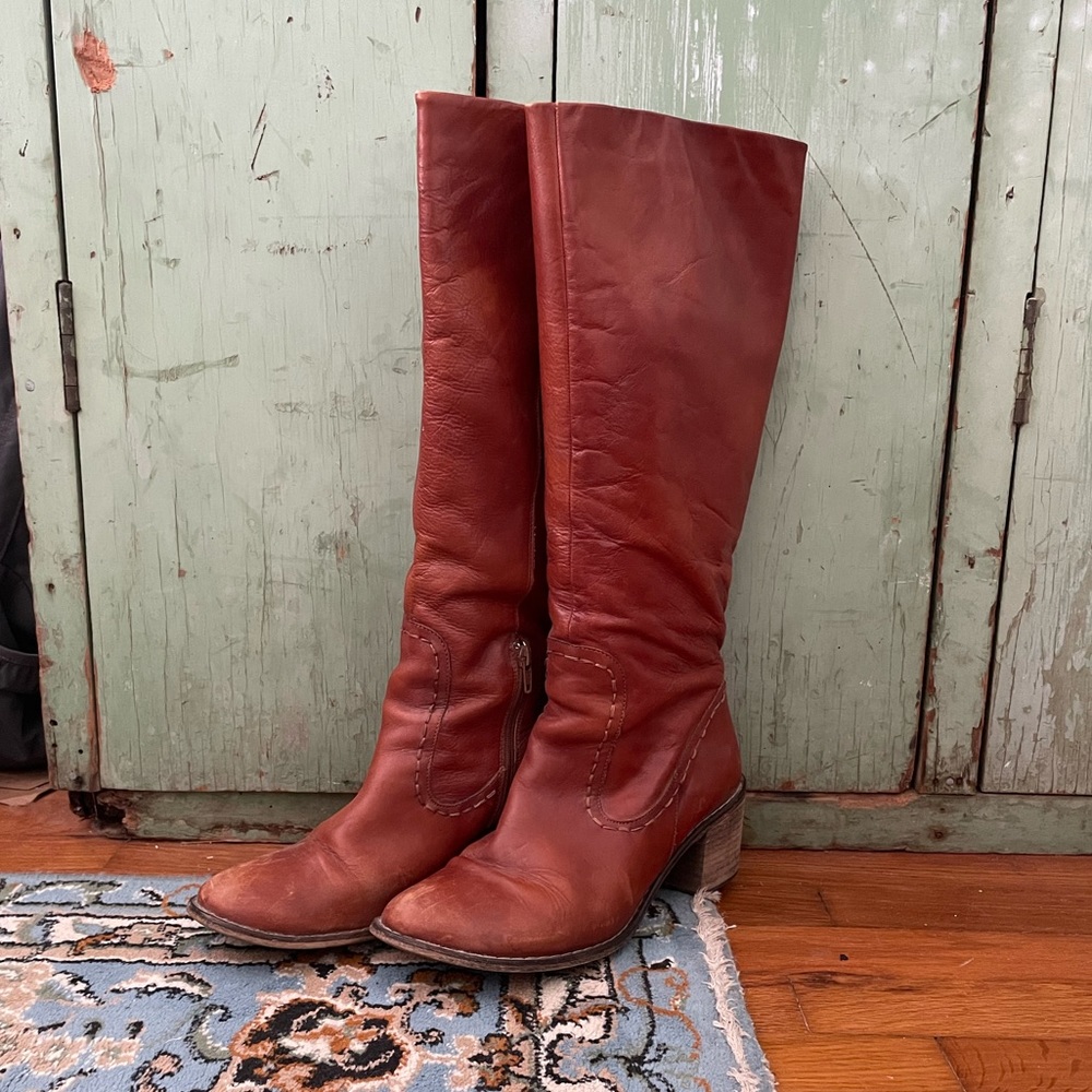 Leather Boots With Block Heel